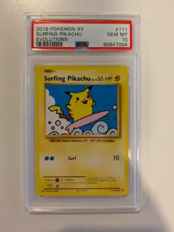 2016 Pokemon XY Evolutions Surfing Pikachu Secret Rare #111/108 PSA 10 GEM MT - Image 1
