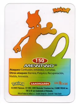 MEWTWO #150 LAMINCARD COLECCION POKEMON LAMINCARDS 2005 EDIBAS (USADA) - Image 2
