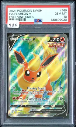 2021 Flareon V #169 Evolving Skies PSA 10 Pokemon Card - Image 1