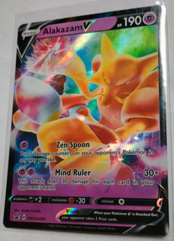 Pokemon TCG Alakazam V SWSH083 Sword & Shield Promo Rare Black Star Trading Card - Image 1