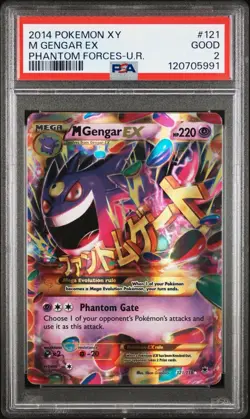 2014 POKEMON XY PHANTOM FORCES ULTRA RARE #121 M GENGAR EX PSA 2 - Image 1