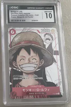 2022 ONE PIECE MANGA ALTERNATE ART JAPANESE #P-001 MONKEY D. LUFFY CGC 10 - Image 1