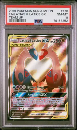 PSA 8 LATIAS & LATIOS GX 170/181 | Team Up Tag Team Alt Art Pokemon Card - Image 1