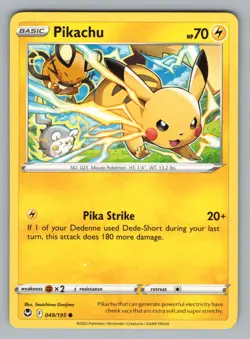 PIKACHU, 049/195 C SILVER TEMPEST POKEMON NM SIT 2022 - Image 1