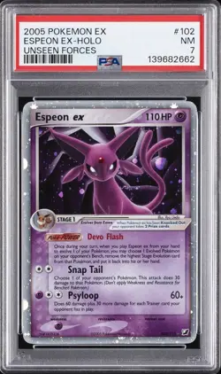 2005 POKEMON EX UNSEEN FORCES #102 ESPEON EX-HOLO PSA 7 - Image 1