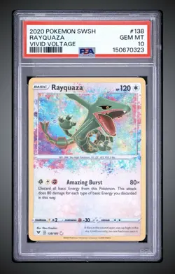 2020 Pokemon Sword & Shield Vivid Voltage Rayquaza Amazing Rare #138 PSA 10 - Image 1