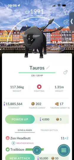 Pokemon Go Shiny Tauros ( Combat form ) ( Chicago Background) - Image 1