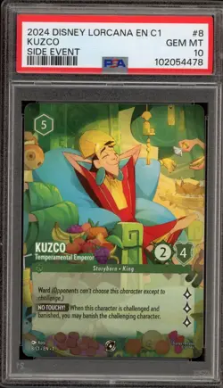 Disney Lorcana Kuzo Emperor NA/EU Champs Side Event Promo 8/C1 PSA 10 Gem Mint - Image 1