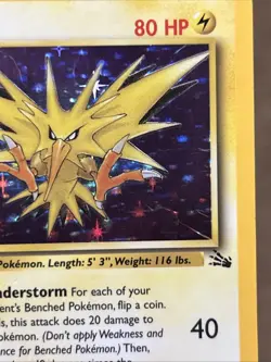 1999 Pokemon TCG Zapdos Fossil Holo Card 15/62 1st Edition Rare - Image 3