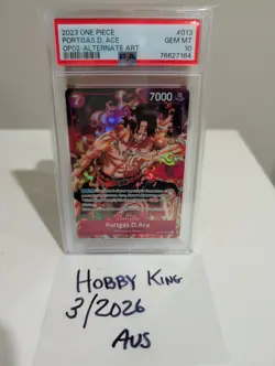 PSA 10 Portgas .D. Ace OP02-013 Alt Art SR Paramount War One Piece English - Image 1