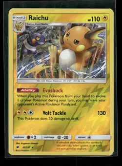 Raichu 41/147 - Reverse Holo Rare Burning Shadows Pokemon Card - NM/M - Image 1