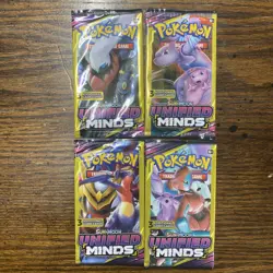 Pokemon Sun & Moon Unified Minds (4) 3-Card Booster Packs Art Set 2019 Sealed - Image 1