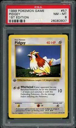 1999 Pokemon Pidgey #57 Base Set 1st Edition Shadowless PSA 8 NM-MT - Image 1