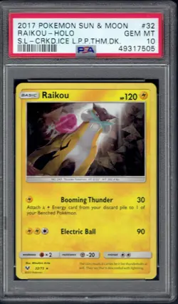 2017 Pokemon Raikou Cracked Ice Holo 32/73 PSA 10 (Shining Legends) - Image 1