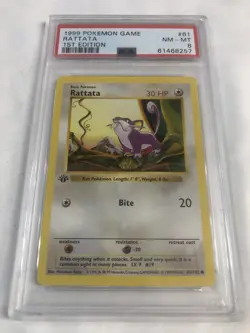 1999 POKEMON #61 RATTATA BASE SET 1ST EDITION NM-MT PSA 8 - Image 1