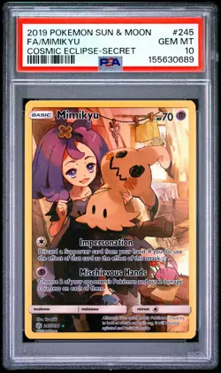 2019 POKEMON SUN & MOON COSMIC ECLIPSE SECRET #245 FULL ART/MIMIKYU PSA 10 - Image 1