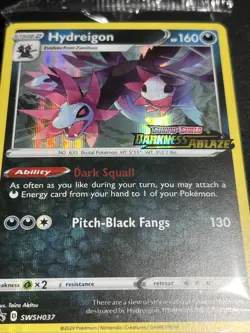Hydreigon SWSH037 Darkness Ablaze Pre-release Holo Promo Pokemon Card - Sealed - Image 1