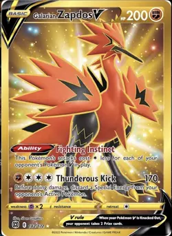 Pokemon TCG Galarian Zapdos V Swsh09 Brilliant Stars Secret Rare Full Art Holo - Image 1