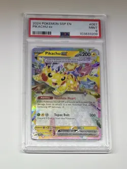 2024 Pokemon Card TCG SV Surging Sparks SSP EN Pikachu Ex #057/191 PSA 9 Mint - Image 1