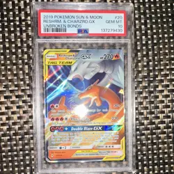 The Pokemon Company 2019 Unbroken Bonds Reshiram & Charizard GX 20/214 PSA 10 - Image 1