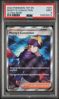 2024 POKEMON TEF EN-TEMPORAL FORCES | ULTRA RARE #201 MORTY'S CONVICTION PSA 9 - Image 1
