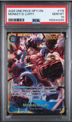 2025 ONE PIECE OP11 A FIST OF DIVINE SPEED #118 MONKEY D. LUFFY PSA 10 - Image 1