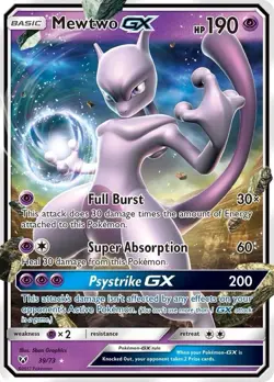 Pokemon Mewtwo GX 39/73 Shining Legends Ultra Rare Holo Card Near Mint Condition - Image 1