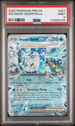 2025 POKEMON PRE EN-PRISMATIC EVOLUTIONS #027 WELLSPRING MASK OGERPON EX PSA 9 - Image 1