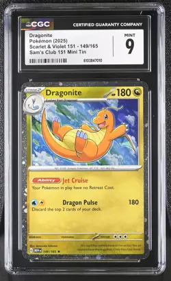 Pokemon Dragonite 149/165 Scarlet & Violet 151 Rare Cosmo Holo CGC 9 - Image 1