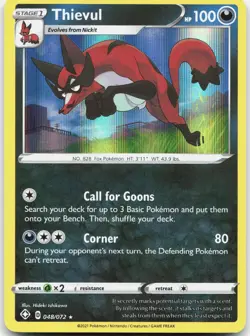 Thievul 048/072 Holo Rare Shining Fates Pokemon Holo Near Mint - Image 1