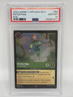 2024 Disney Lorcana EN 3 FOIL Peter Pan Lost Boy Leader #82 PSA 10 Gem Mint - Image 1