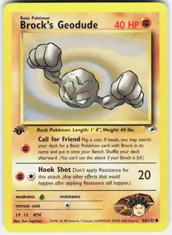 Brock's Geodude 66/132 Common Gym Heroes Pokemon 1st Edition LP - Image 1