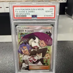 2019 POKEMON SUN & MOON HIDDEN FATES #68 FULL ART/JESSIE & JAMES PSA 10 - Image 1