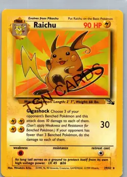 Pokemon TCG Fossil Raichu Rare Regular 29/62 NM/LP - Image 1
