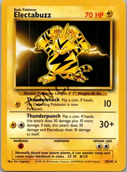 Pokemon TCG Base set Electabuzz Rare Regular 20/102 NM/LP - Image 1