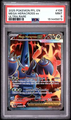 PSA 9 MEGA HERACROSS EX 108/094 ULTRA RARE PHANTASMAL FLAMES POKEMON 🍃 - Image 1