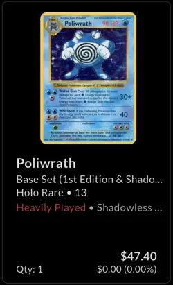 Pokemon Poliwrath 13/102 Base Set Shadowless Holo Rare MP/HP - Image 4