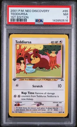 PSA 7 NEAR MINT 2001 POKEMON NEO DISCOVERY 65 TEDDIURSA 1ST EDITION - Image 1