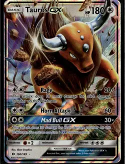 Tauros GX Ultra Rare SM Base Set 100/149 Colorless Holofoil Pokemon Card - Image 1