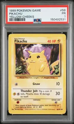 1999 POKEMON GAME YELLOW CHEEKS #58 PIKACHU PSA 1 - Image 1