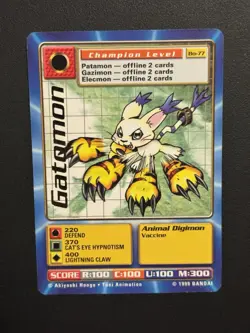 Digimon Gatomon BO-77 Gold Rare Digi Battle Series 2 Card Bandai 1999 - Image 1