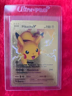 Pokemon Pikachu V Gold Foil Fan Art Collector Card - 190 HP - 43/185 - Image 1