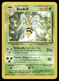 Beedrill 17/102 Rare Base Set Unlimited Pokemon Near Mint - Image 1