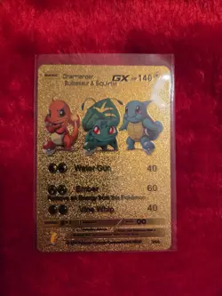 Pokemon Charmander, Bulbasaur, Squirtle GX Gold Foil Fan Art Card - 140 HP - Image 1