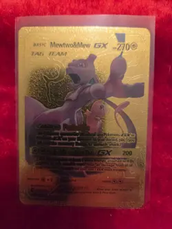Pokemon Mewtwo & Mew Tag Team GX Gold Foil Fan Art Collector Card - 270 HP - Image 1