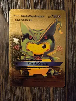 Pokemon Pikachu / Rayquaza Cosplay Gold Foil Fan Art Collector Card - 780 HP - Image 1