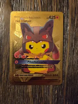 Pokemon Pikachu / Lucario Cosplay Gold Foil Fan Art Collector Card - 625 HP - Image 1