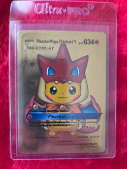 Pokemon Pikachu Cosplay Gold Foil Fan Art Collector Card - 634 HP - Image 1