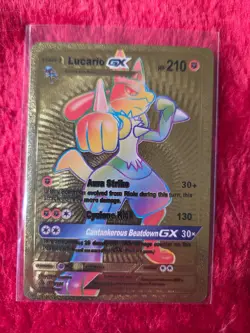 Pokemon Lucario GX Gold Foil Fan Art Collector Card - 210 HP - Image 1