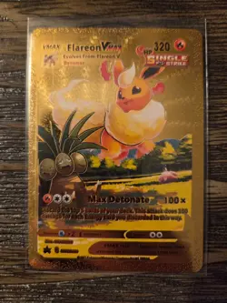 Pokemon Flareon VMAX GOLD Foil Fan Art Collector Card - 320 HP - Image 1